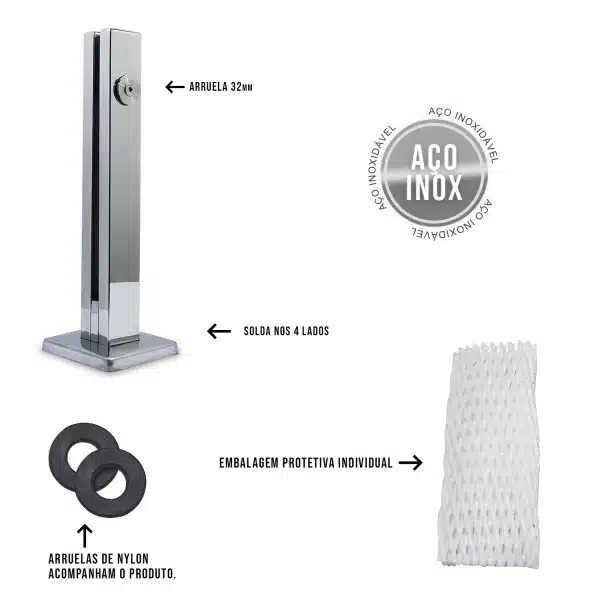Coluna Torre Inox 1 Furo Polido - Imagem 2