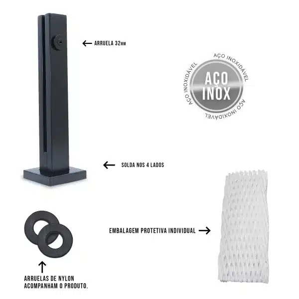 Coluna Torre Inox 1 Furo Preto - Imagem 2