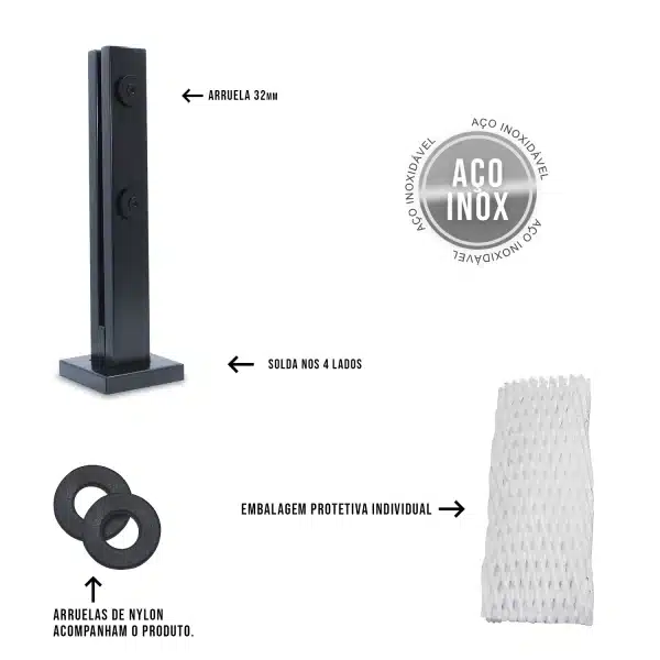 Coluna Torre Inox 2 Furo Preto - Imagem 3