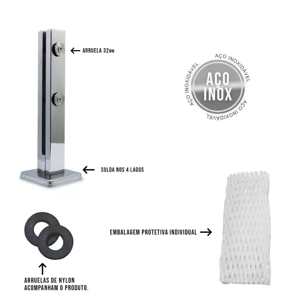 Coluna Torre Inox 2 Furo Polido - Imagem 2