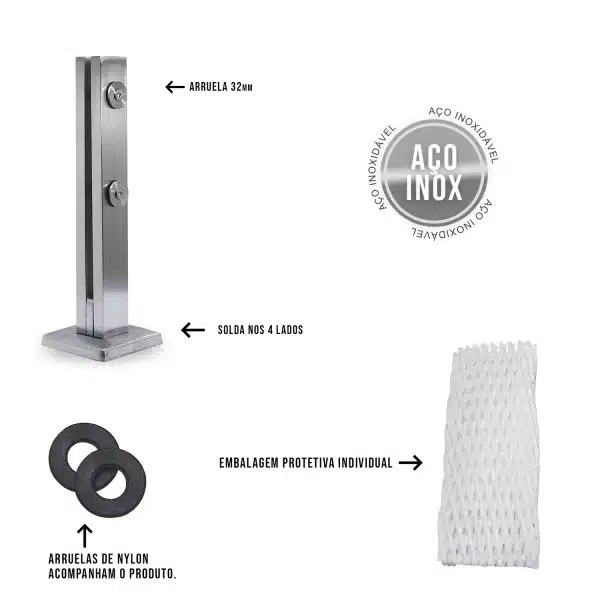 Coluna Torre Inox 2 Furo Escovado - Imagem 2
